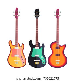 Three Electro Guitars Flat Design isolated on white background. Vector illustration