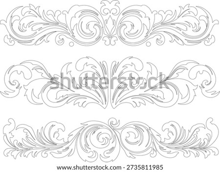 Three elegant black and white ornate flourishes on a white background.