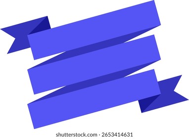 Three elegant blue ribbons forming a banner, gently waving against a clean white background, enhancing designs with a refined touch perfect for celebrations and achievements