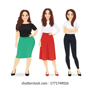 Three elegant casual business women standing isolated vector illustration