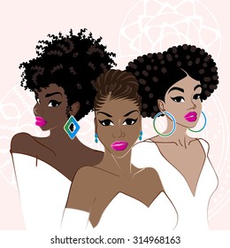 Three elegant dark-skinned women (EPS10); jpg version also available