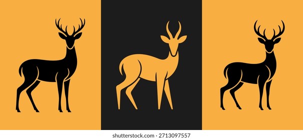 Três veados elegantes com chifres logotipo laranja e fundo preto