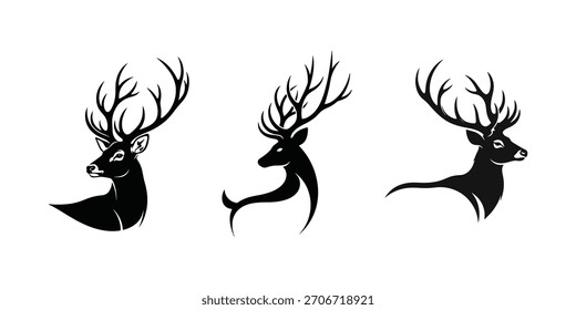 Three elegant deer silhouettes are displayed in a simple black and white design ideal for logos or branding