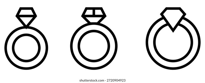 Three elegant diamond rings in simple line art style