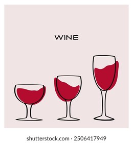 Three elegant glasses of red wine arranged in ascending order on a minimalistic background