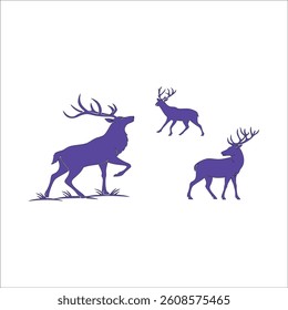 Three elegant purple deer silhouettes, perfect for logos, prints, or decorations.  Vector illustration.