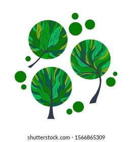 Three Elegant Vector Treies. Eco and Healthy Lifestyle Concept. Nature Illustration. EPS 8