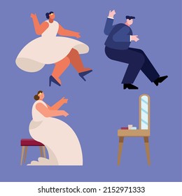 three elegants wedding characters group