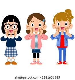 Three elementary school girls calling
