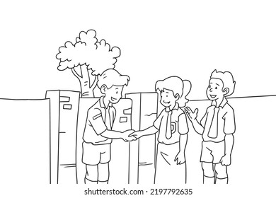 tres estudiantes de primaria charlando, vectorial Ilustración