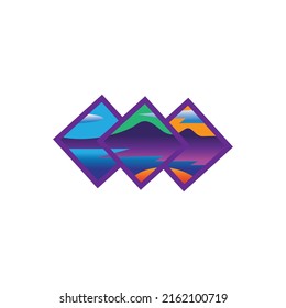 three elements natural landscape color vector design