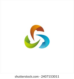 Three elements triangle logo. Abstract symbol business logotype.