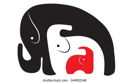 three elephants of different color (three in one) svg