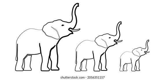 Drei Elefanten mit erhöhten Stämmen - Symbol für Reichtum und Stärke. Vektorgrafik.