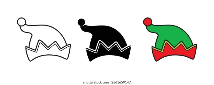 Three Elf Hat Variations in Black and White and Color