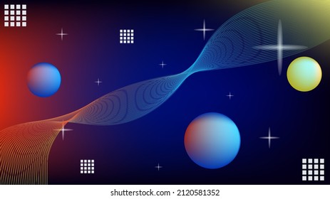 Three ellipses planets illustration with blue and red gradient mesh background nice for wallpaper, banner or card