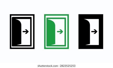Three emergency exit signs each with a right-pointing arrow presented as a