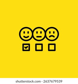 Three emoji faces show different levels of satisfaction with a check mark below the happy face, which can be used to gather customer feedback.