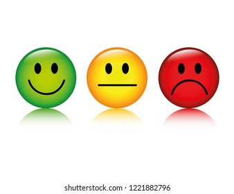 three emoticon smiley rating buttons green to red vector illustration