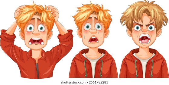 Three emotional expressions of a young boy