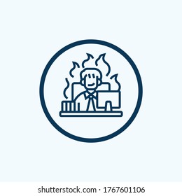 Three employees and fire above them thin line icon. Flame, manager, solving isolated outline sign. Business communication concept. Vector illustration symbol element for web design and apps
