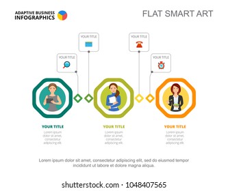 Three employees workflow chart. Option diagram, flowchart, slide template. Creative concept for infographics, project, report. Can be used for topics like business, teamwork, company structure