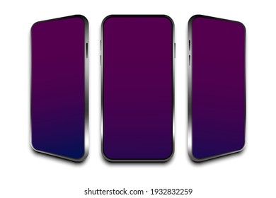 Three empty phones for banner design. Isometric vector illustration. Smartphone perspective view. Stock image. EPS 10.