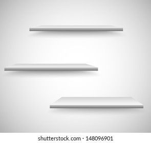 Three empty shelves