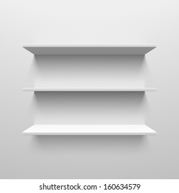 Three empty white shelves. Vector.