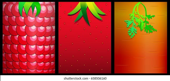 Three environmentally friendly products of red tints for a banner or a pack of juice