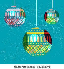Three ethnic balls on blue background. Good to use for invitation and celebrate holidays  and christmas