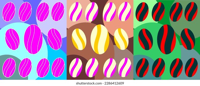 Three examples of easter egg texture, vector illustration, egg.