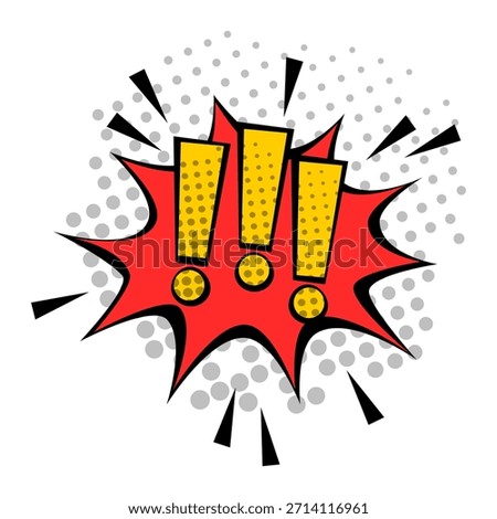 Three exclamation points comics style. Vintage attention message. Retro dangerous poster.
