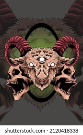 Three eyed goat with skull vector illustration