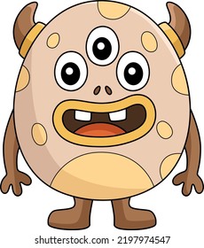 Three Eyed Monster Egg Cartoon Colored Clipart 