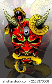 Three eyed samurai with snake vector illustration