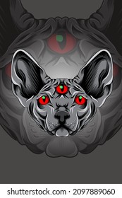Three eyed sphynx cat vector illustration