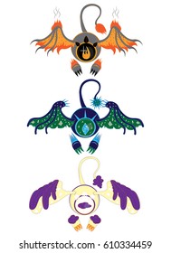 Three eyes of elements with wings stickers. 