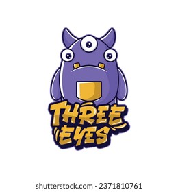 three eyes monster character design logo