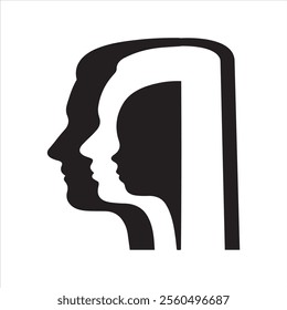 three face male and female icon. Face to face with yourself. Self confrontation