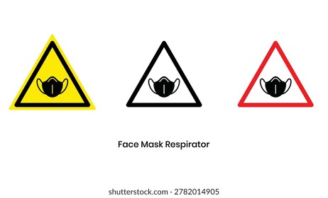 Three face mask respirator warning icons in triangles
