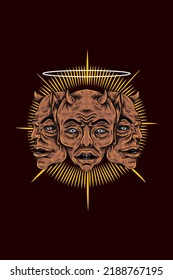 Three faced devil vector illustration