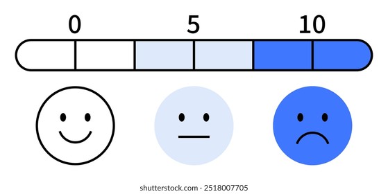 Three faces with different emotions and a scale from 0 to 10. Ideal for feedback, emotions, surveys, user experience, and ratings.