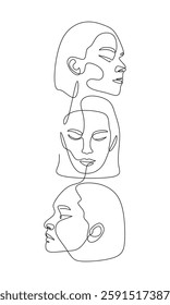 Three faces of girls facing side and down profile illustration good for posters, digital printable assets