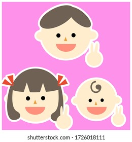 Three faces of kids and a baby. Vector illustration image. 