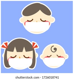 Drei Gesichter von Kindern und ein Baby. Vector Illustrationsbild. 