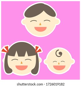 Three faces of kids and a baby. Vector illustration image. 
