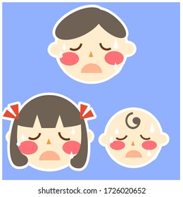Three faces of kids and a baby. Vector illustration image. 