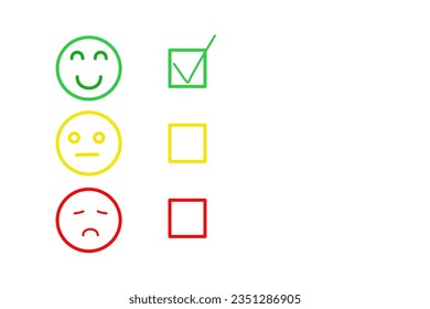 Three faces Scale of satisfaction, mood faces, happy. Survey, customer emotion feedback. Vector emoji bad, sad, angry and good smile rating icons isolated on white