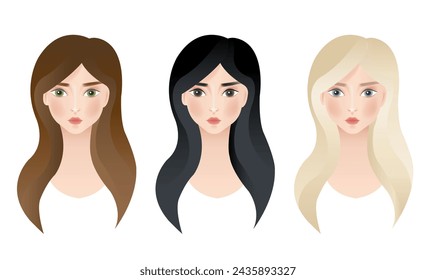 Drei Gesichter der Frau isoliert mit Gefälle Netz, Vektor-Illustration